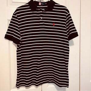 Ralph Lauren Black & White Striped Polo with Red Logo